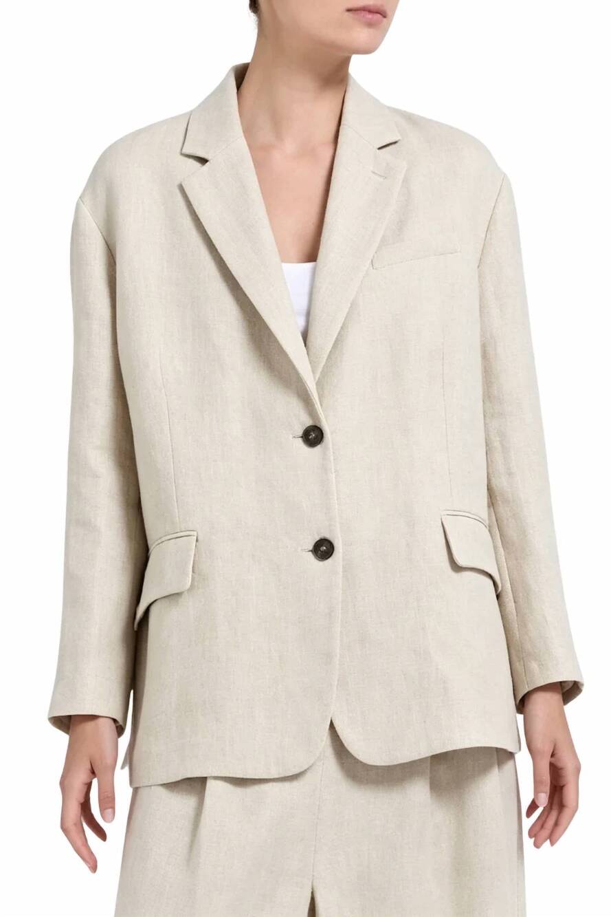 NEW BRUNELLO CUCINELLI women's linen blend blazer in beige